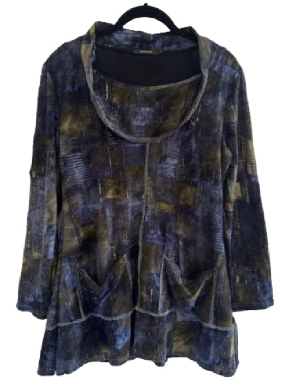 Radzoli Blue Green Long Sleeve Cowl Neck Tunic Top Textured Artsy Lagenlook